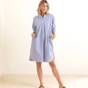 Mer‎ Sea Women’s Coastal Blue Pinstriped Woven Knee Length Shirt Dress Sz S/M